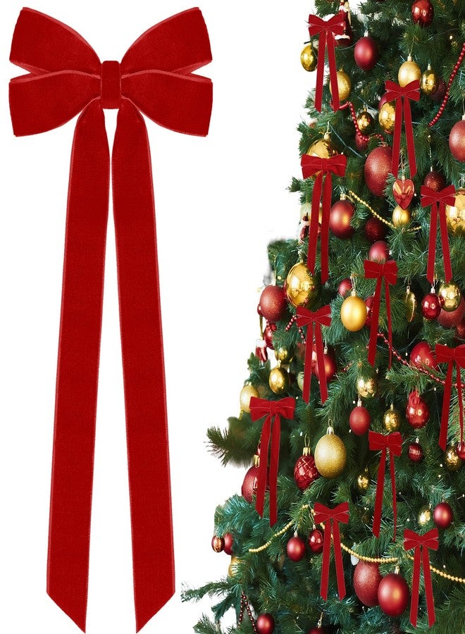 Hongsome 12Pcs Red Velvet Ribbon Bows Christmas Tree Decorations,5in x 10in Xmas Ornaments for Tree Home Party Front Door Wreath Holiday Decor - Image 1