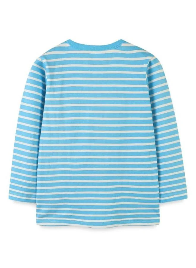 يونيكي Blue Printed Long Sleeve Crew Neck T-Shirt