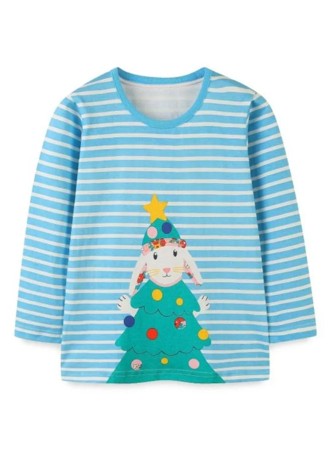YUNIQEE Blue Printed Long Sleeve Crew Neck T-Shirt