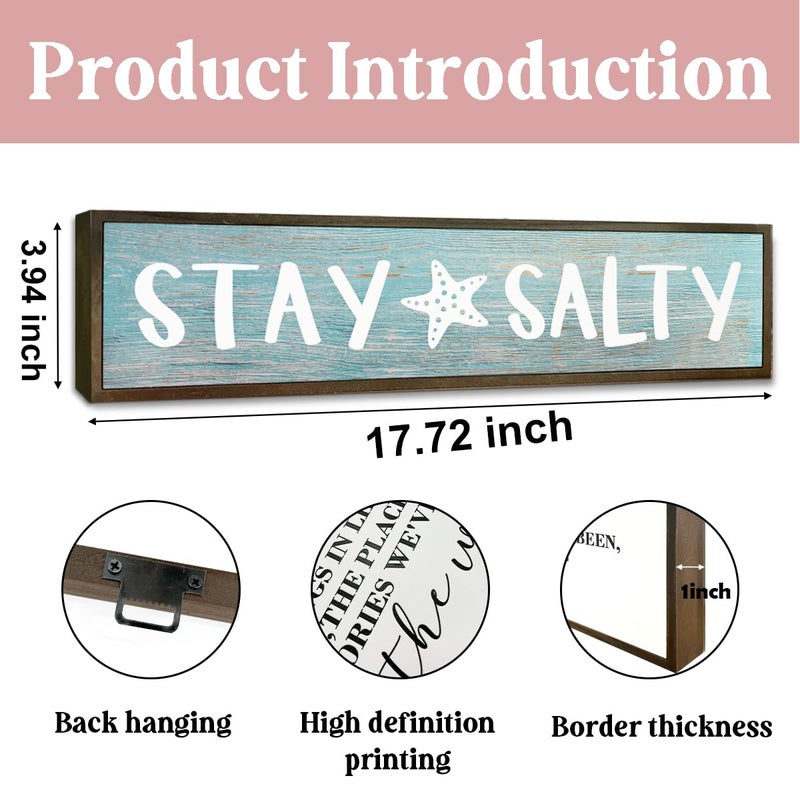 WKYAER Beach Decoration, Funny Summer Decor Sign, Wall Decors Art, Ocean Coastal Home Decor for Living Room, Bathroom, Beach House Decoration, Framed Wooden Box Sign, Stay Salty Signs 17.8x4x1.2 inches 25 - Image 2