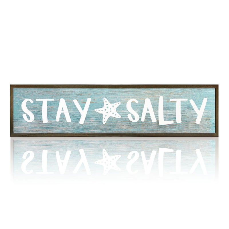WKYAER Beach Decoration, Funny Summer Decor Sign, Wall Decors Art, Ocean Coastal Home Decor for Living Room, Bathroom, Beach House Decoration, Framed Wooden Box Sign, Stay Salty Signs 17.8x4x1.2 inches 25 - Image 1
