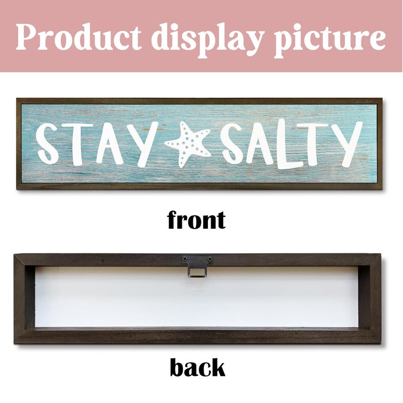 WKYAER Beach Decoration, Funny Summer Decor Sign, Wall Decors Art, Ocean Coastal Home Decor for Living Room, Bathroom, Beach House Decoration, Framed Wooden Box Sign, Stay Salty Signs 17.8x4x1.2 inches 25 - Image 3
