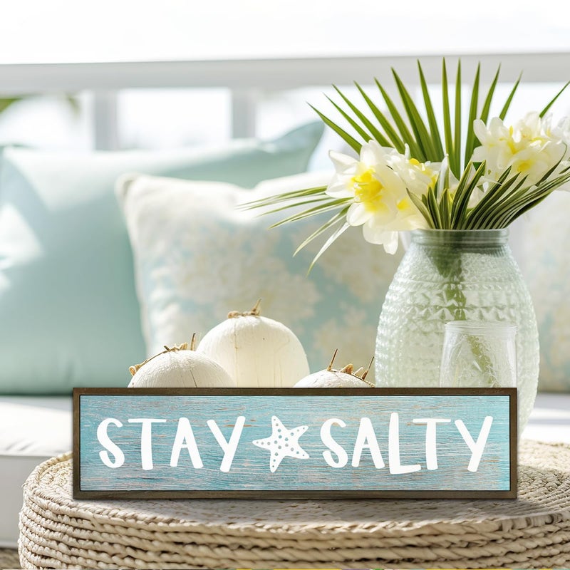 WKYAER Beach Decoration, Funny Summer Decor Sign, Wall Decors Art, Ocean Coastal Home Decor for Living Room, Bathroom, Beach House Decoration, Framed Wooden Box Sign, Stay Salty Signs 17.8x4x1.2 inches 25 - Image 4