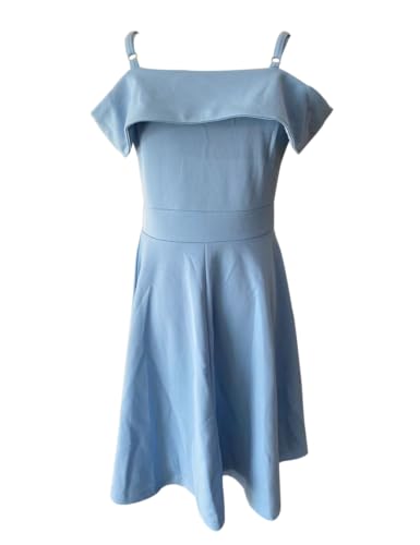 LuckyShe Girls Elegant Princess Cold Shoulder Fold Pleated High Waist Flared A Line Formal Party Dresses,Light Blue,10 Years - Image 5