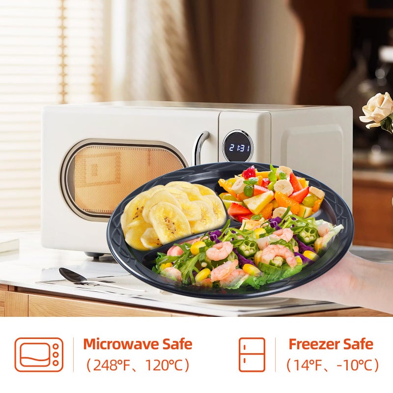 YANGRUI Reusable Plastic Plates  10 Inch 3 Compartments Microwave Safe Disposable Plate Food Grade Material Heavy Duty MFPP Dinner Tray - Image 2