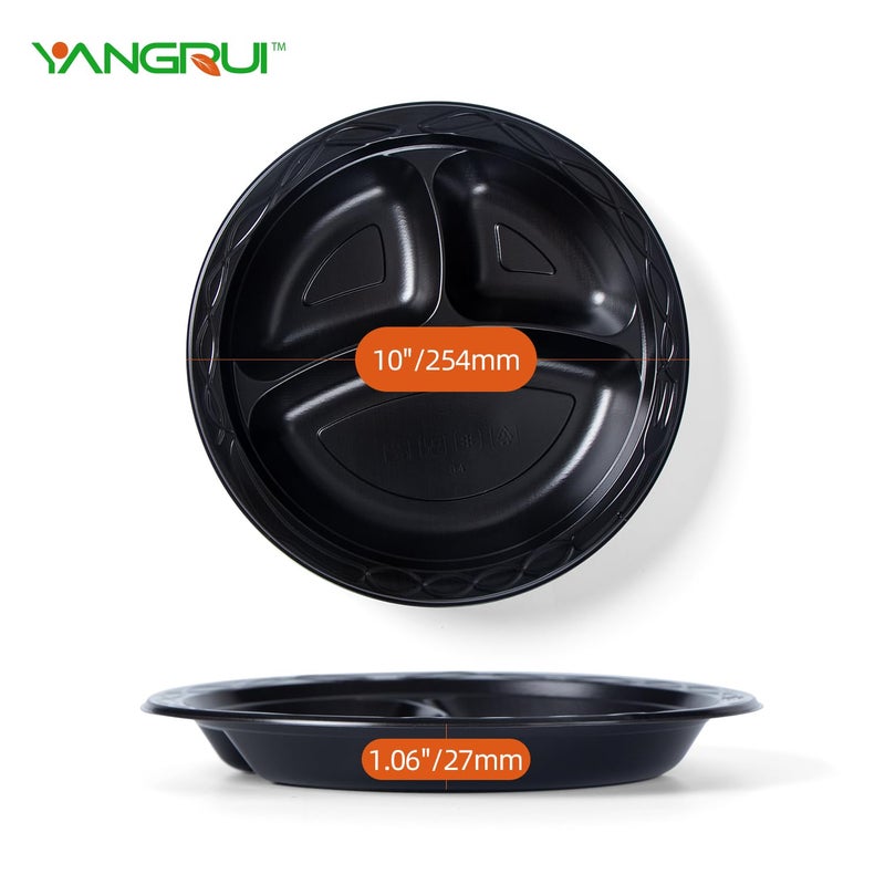 YANGRUI Reusable Plastic Plates  10 Inch 3 Compartments Microwave Safe Disposable Plate Food Grade Material Heavy Duty MFPP Dinner Tray - Image 1
