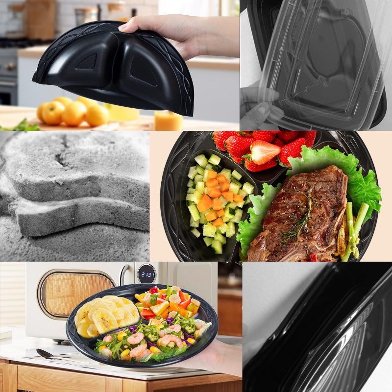 YANGRUI Reusable Plastic Plates  10 Inch 3 Compartments Microwave Safe Disposable Plate Food Grade Material Heavy Duty MFPP Dinner Tray - Image 4