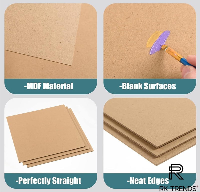 RK Trends 3.4 mm Thick MDF Boards for DIY Art & Crafts,Wood MDF Sheets for Craft Work, Painting, Resin Art, Fluid Art, Decoupage, Mandala Art, Pyrography. (6 Inch X 6 Inch) - Image 4