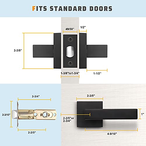 KNOBWELL 3 Pack Square Passage Door Lever Set, Heavy Duty Door Handle for Closet, Passage Door Levers Matte Black (No Lock/Key) - Image 5