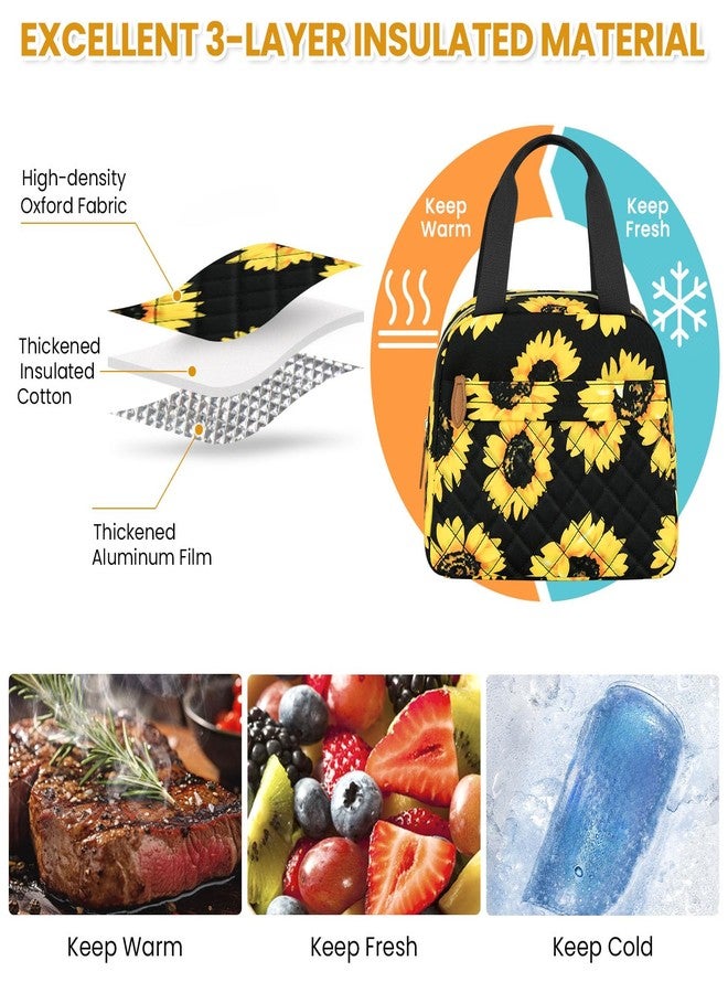 ELONGRIVER Insulated Lunch Bag for Women, Portable Lightweight Lunch Box for Adults, Reusable Small Lunch Tote Cooler Bags with Front Zipper Pocket for Work, Travel and Picnic (Sunflower) - Image 3