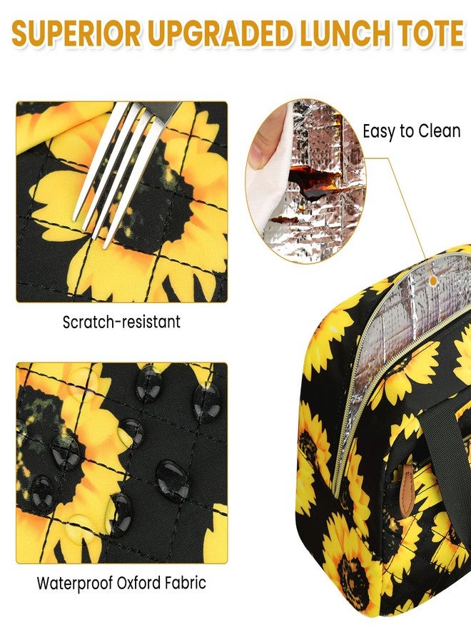 ELONGRIVER Insulated Lunch Bag for Women, Portable Lightweight Lunch Box for Adults, Reusable Small Lunch Tote Cooler Bags with Front Zipper Pocket for Work, Travel and Picnic (Sunflower) - Image 5