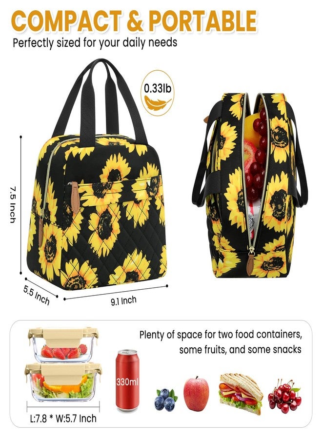 ELONGRIVER Insulated Lunch Bag for Women, Portable Lightweight Lunch Box for Adults, Reusable Small Lunch Tote Cooler Bags with Front Zipper Pocket for Work, Travel and Picnic (Sunflower) - Image 2