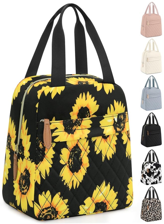 ELONGRIVER Insulated Lunch Bag for Women, Portable Lightweight Lunch Box for Adults, Reusable Small Lunch Tote Cooler Bags with Front Zipper Pocket for Work, Travel and Picnic (Sunflower) - Image 1