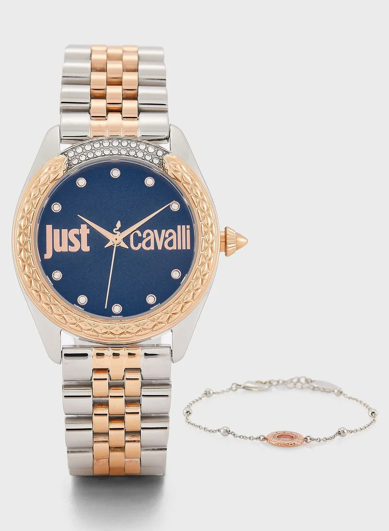 Just Cavalli Jc1L195M0125 Classic Steel Strap  Watch and Bracelet Set