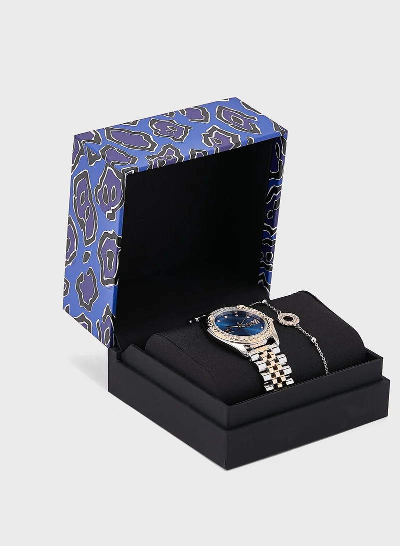 Just Cavalli Jc1L195M0125 Classic Steel Strap  Watch and Bracelet Set