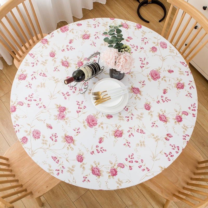 Pioggia مفرش طاولة دائري من الفينيل مع بطانة من الفلانيل، غطاء بلاستيكي مقاوم للماء والزيوت - يناسب الطاولات التي يصل قطرها إلى 40-44 بوصة - Image 1