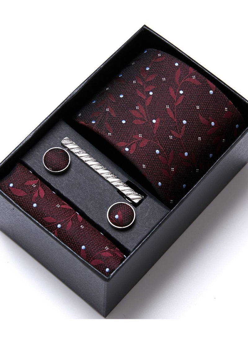 Men's Patterned Set with Pocket Square, Cufflinks & Tie Clip - Formal Tie with Handkerchief in Gift Box for Business, Wedding, Office, Parties & Corporate Gifting - Image 1