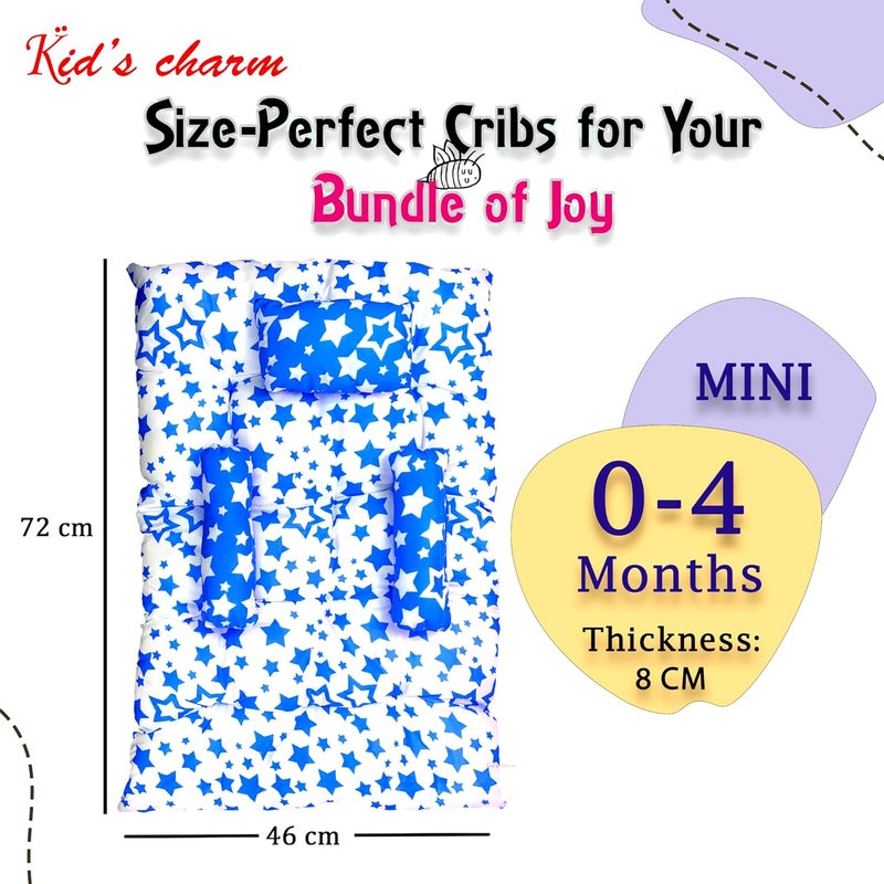 Kid's Charm Kids Charm Baby Sleeping StarMultiMini Portable 2 in 1 for 0 to 4 Months New Born Baby Baby Sleeping Bed Cotton PillowBlue - Image 2