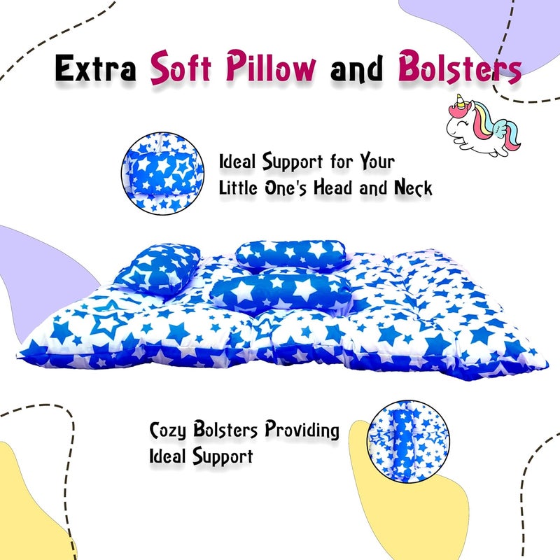 Kid's Charm Kids Charm Baby Sleeping StarMultiMini Portable 2 in 1 for 0 to 4 Months New Born Baby Baby Sleeping Bed Cotton PillowBlue - Image 3