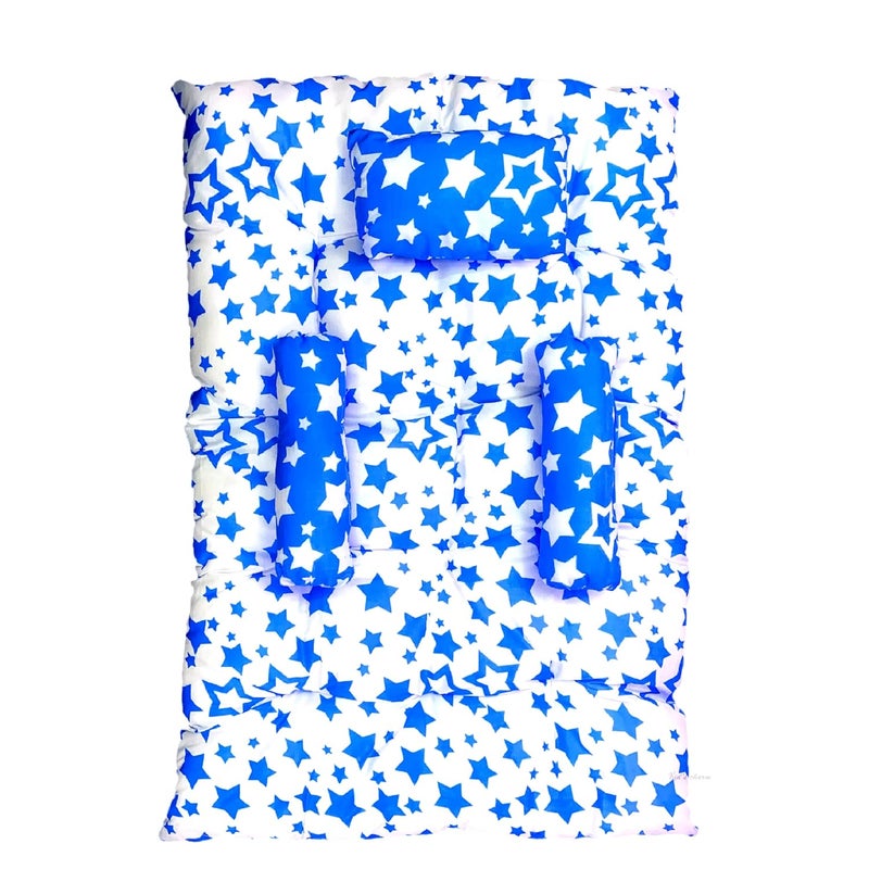 Kid's Charm Kids Charm Baby Sleeping StarMultiMini Portable 2 in 1 for 0 to 4 Months New Born Baby Baby Sleeping Bed Cotton PillowBlue - Image 1