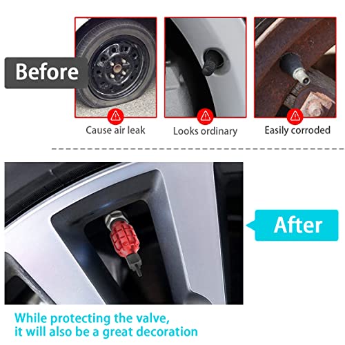 YALOK 4 PCS Car Tire Valve Stem CapCover Airtight AntiRust Valve Stem Caps Universal for Most Cars Vehicles Bicycles Motorcycles and More Cool Car Accessories for Men Women Red1 - Image 5