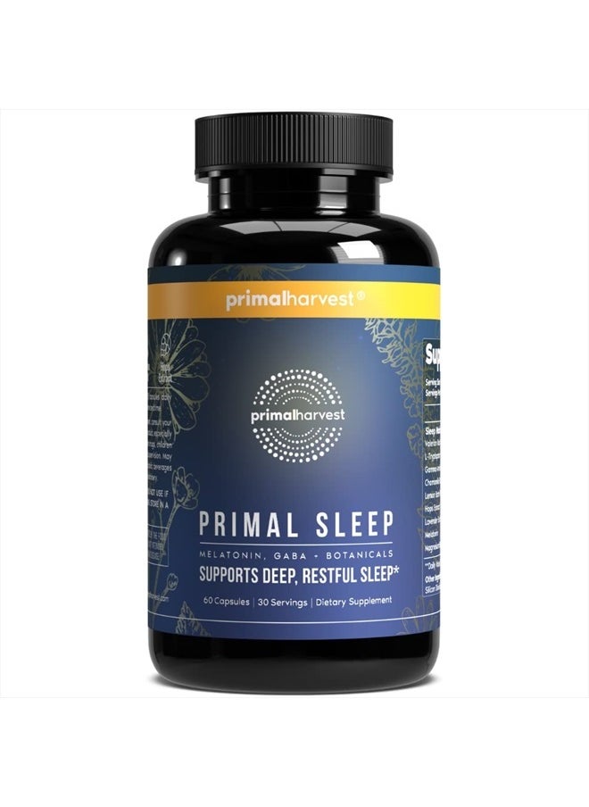 Primal Harvest Primal Sleep Support Supplement, 60 Capsules with Valerian Root, L-Tryptophan, GABA, Chamomile, and Melatonin 3mg…  - Image 1