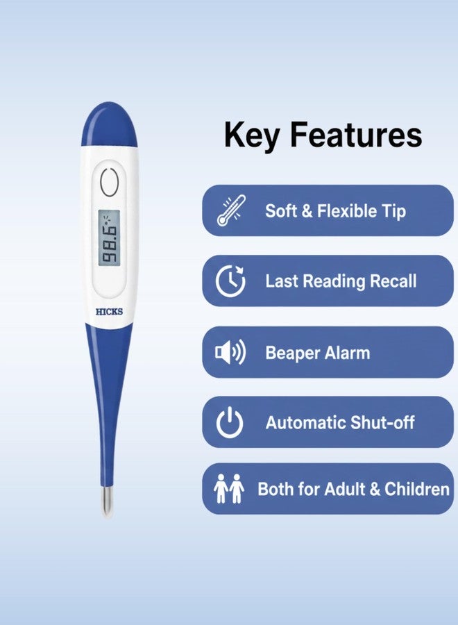 hicks Flexible Tip DMT-423 Digital Thermometer for Fever | Accurate Medical Thermometer for Adults, Kids & Baby | Fast Reading, Oral, Armpit, Rectal Use - Image 2