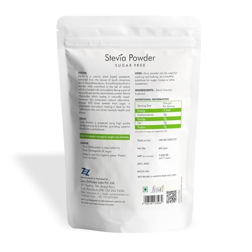 Zevic Stevia Sugar Free Powder | Zero Calories Stevia Powder | Vegan & Keto | 100% Natural Sweetener | Sugar Substitute Natural, Diabetic Friendly (1 tsp is Equivalent to 1 tsp of Sugar) - 400g - Image 2