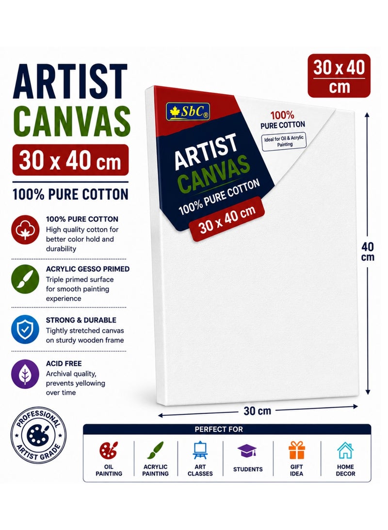 SBC 1-Piece Pure Cotton Artist Canvas Board 30x40cm Size - Image 1