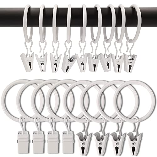AMZSEVEN 90 Pack Curtain Rings with Clips Drapery Clips with Rings Drapes Rings 126 in Interior Diameter Fits up to 1 Inch Curtain Rod White