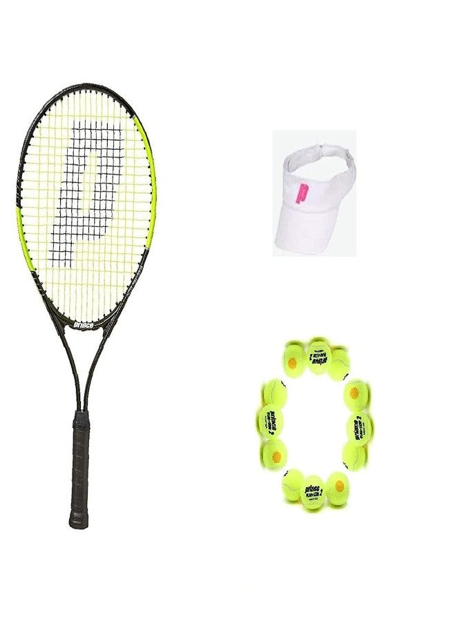 Prince Tennis Racket Aluminium Thunder 26 With Prince-Stage 2-Orange-Std Tennis Ball 1 Doz And Vizor White Pink - Image 2