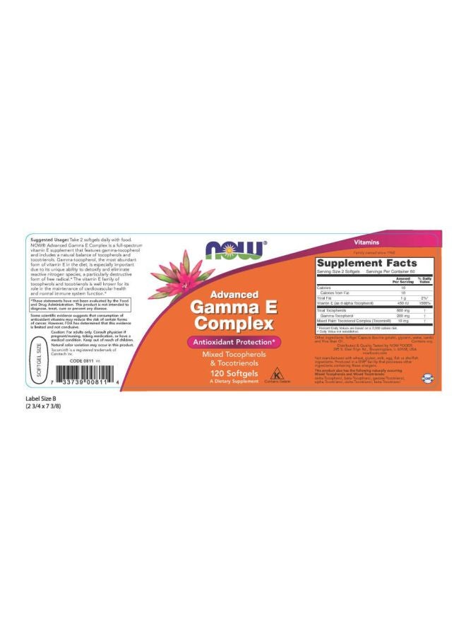 Now Foods Advanced Gamma E Complex Dietary Supplement - 120 Softgels - Image 2