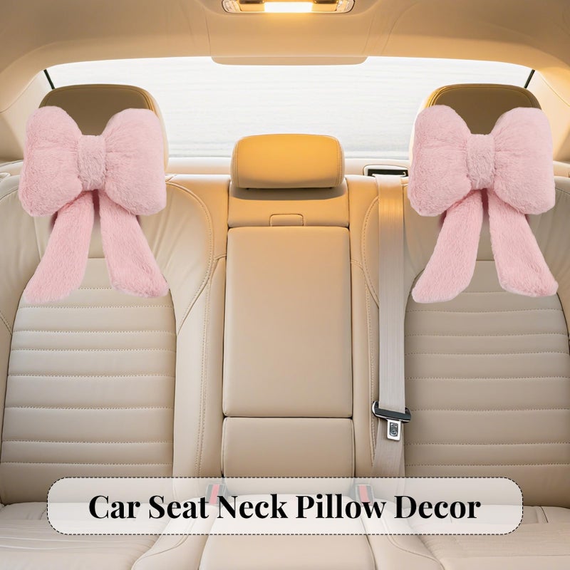 iHUFeather 2 Pack Bow Car Headrest Pillows Plush Neck Pillows for Travel Driving Office Chair Head Support Cushions, Also Cute Car Decor Accessories for Women (Pink) - Image 4