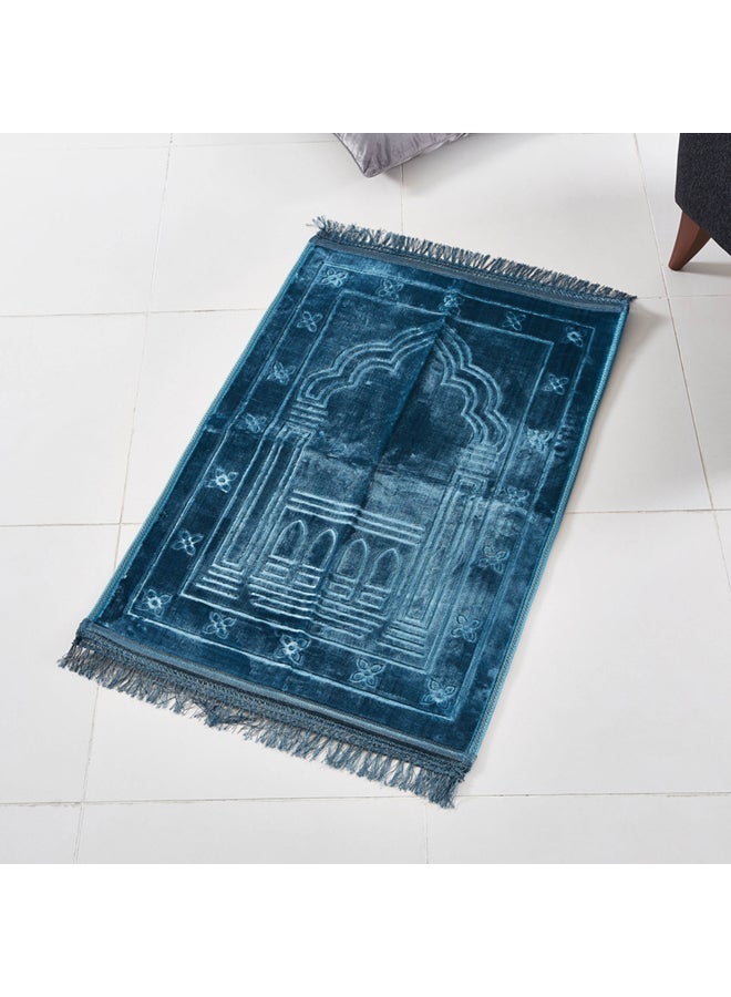 Raschel Embossed Prayer Mat Blue 80x120cm - Image 1