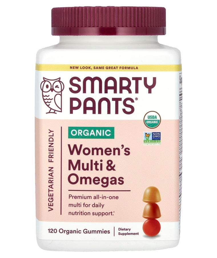 SmartyPants Organic Women's Multi & Omegas Raspberries Lemon Lime and Grape 120 Organic Gummies