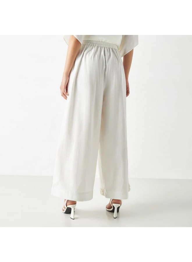 Iconic Iconic Embellished Wide Leg Pants with Semi-Elasticated Waistband
