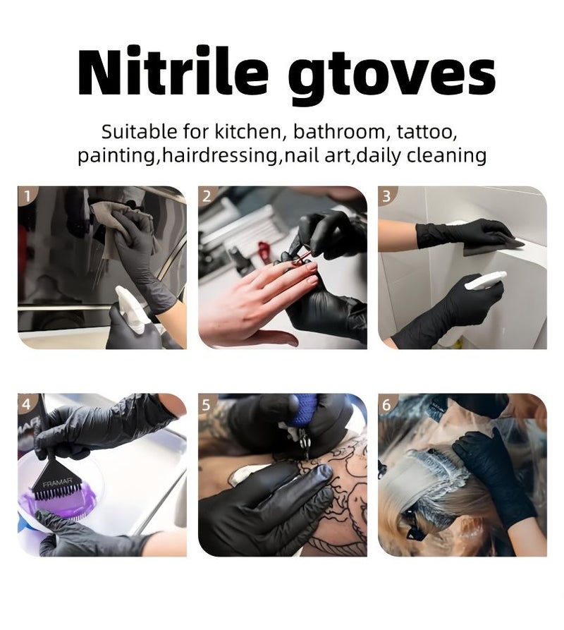 12 بوصة قفازات نتريل سوداء للتنظيف، عبوة 53 قطعة، مقاومة للماء، غير قابلة للانزلاق، تعمل مع شاشات اللمس - Image 4
