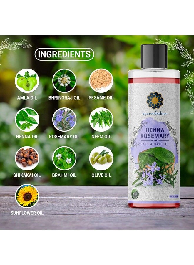 AYURVEDASHREE زيت شعر الحناء وإكليل الجبل 200 مل 6.76 أونصة سائلة مع زيت النيم وزيت الشيكاكاي وزيت البهرينجراج وزيت الأملا وزيت البراهمي وزيت السمسم وزيت الزيتون وزيت عباد الشمس - Image 4