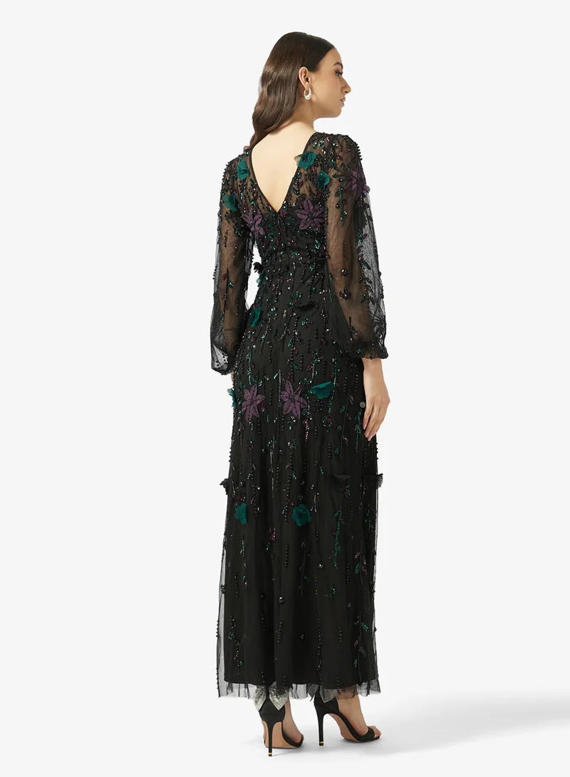 فروك اند فرل فستان ماكسي طويل بأكمام ترتر