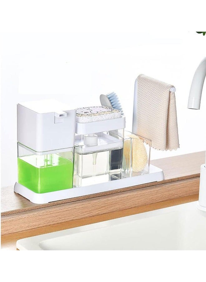 JCB CHIC Kitchen Soap Dispenser Set, Soap Dispenser for Kitchen Sink, Dish Soap Dispenser with Sponge Holder, Rag Holder and Tray, 4-in-1 Organizer for Kitchen Sink Countertop, Useful Kitchen Gadgets - Image 1