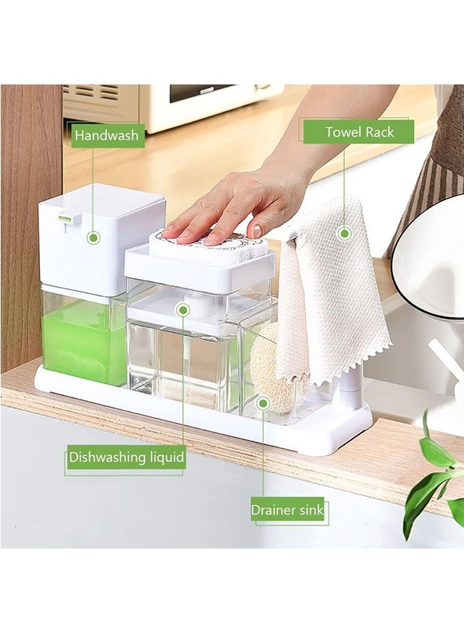 JCB CHIC Kitchen Soap Dispenser Set, Soap Dispenser for Kitchen Sink, Dish Soap Dispenser with Sponge Holder, Rag Holder and Tray, 4-in-1 Organizer for Kitchen Sink Countertop, Useful Kitchen Gadgets - Image 3