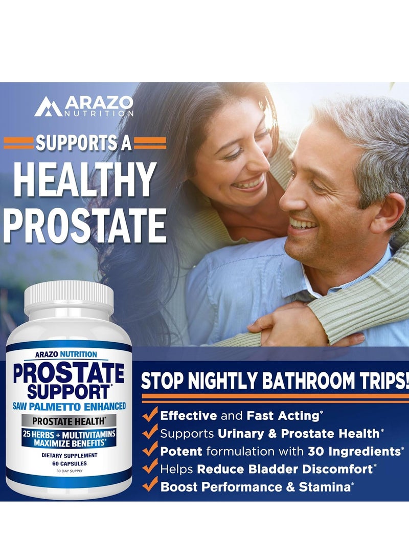 Arazo Nutrition Prostate Supplement Saw Palmetto + 25 Herbs Reduce Frequent Urination, Reduce Hair Loss, Support Stamina 60 Capsules 30 Servings - Image 3