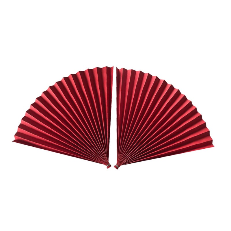 Red Antique Paper Folding Fans Chinese Style Photography Props 2pcs - Image 2