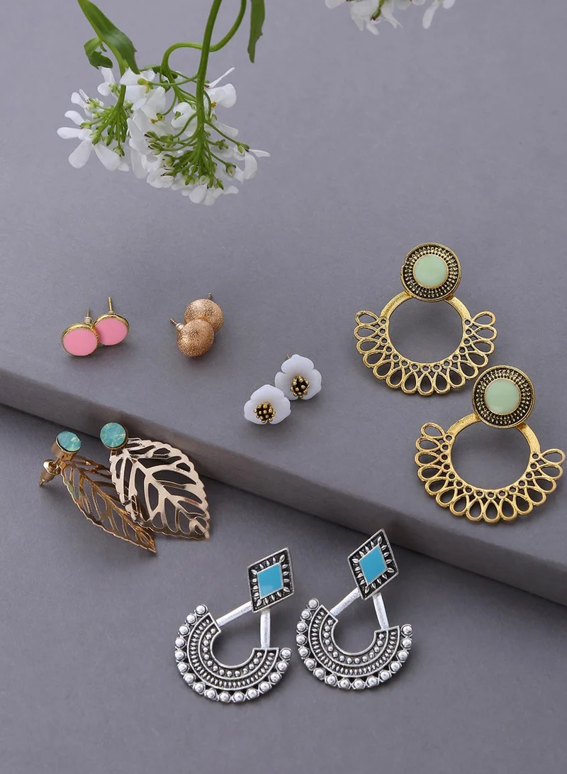 سوهي Multicoloured Set of 6 Contemporary Studs & Artificial Drop Earring Jewellery