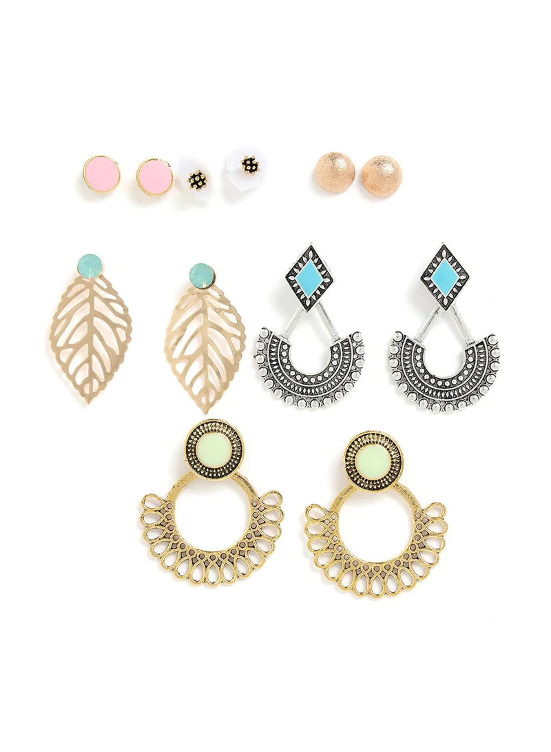 سوهي Multicoloured Set of 6 Contemporary Studs & Artificial Drop Earring Jewellery