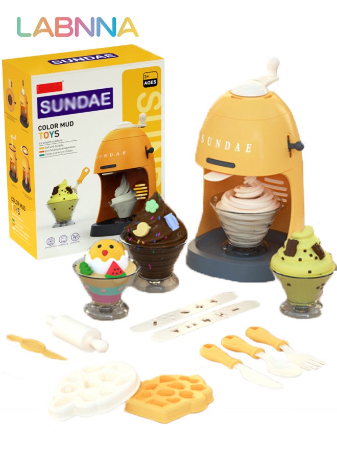 LABNNA Creative Ice Cream Playdough Set Maker Machine for Kids DIY , Multi-colored Ice Cream Making Set with Rich Accessories and 8 Colors of Daugh, Fun Non-toxic Clay Modelling Kit, Ideal Children's Gift, 11*11*19cm - Image 1