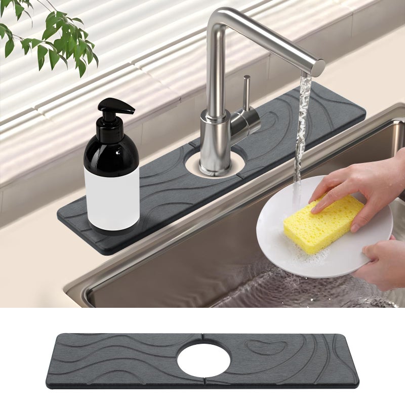 FUYAHA Faucet Mat for Kitchen Sink - Diatomite Quick Dry Sink Splash Guard, Super Absorbent, Kitchen Stone Sink Tray, Faucet Splash Guard for Bathroom Counter (15.74 * 3.93 in) - Image 1