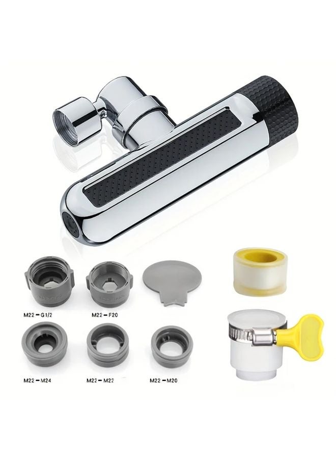 720 Rotating 6 In 1 Kitchen Faucet Extender Electroplate Silvery Brass ABS Spray Modes - Image 1