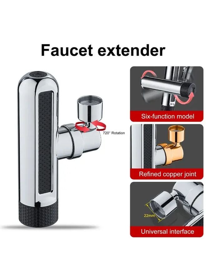 720 Rotating 6 In 1 Kitchen Faucet Extender Electroplate Silvery Brass ABS Spray Modes - Image 5