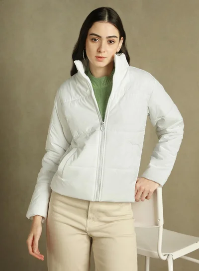 Dennis Lingo Women's White 100% Polyester Solid Regular Fit Jacket